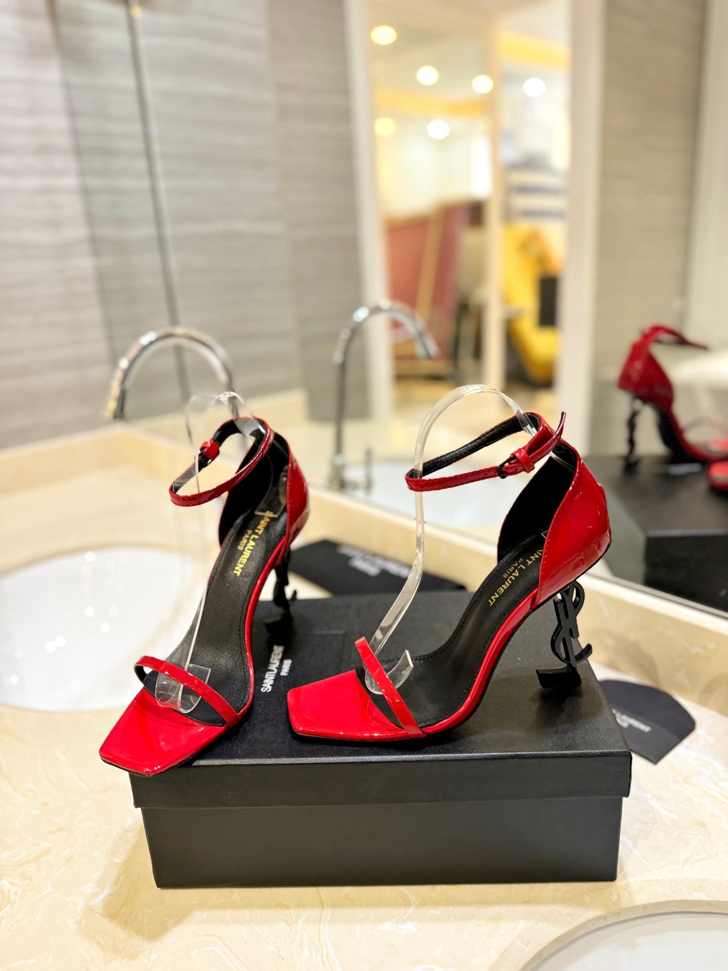 SL OPYUM SANDALS 105 RED POLISHED CALFSKIN