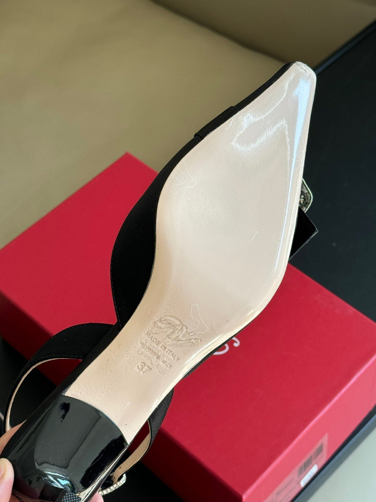 Viv Canard Slingback Pumps 55 in Black Satin