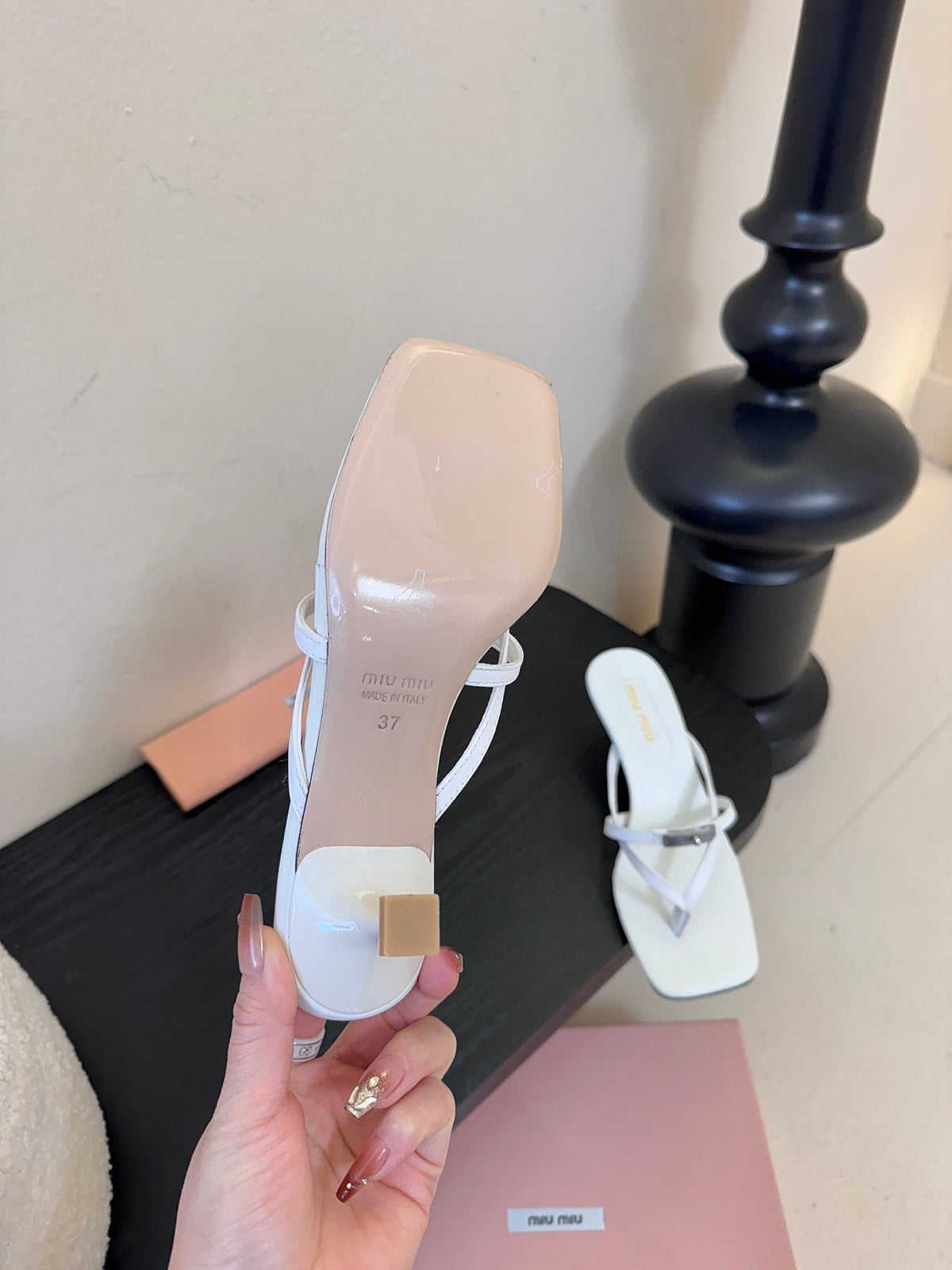 MIU High Heeled Sandals 50 White Sheepskin 627364