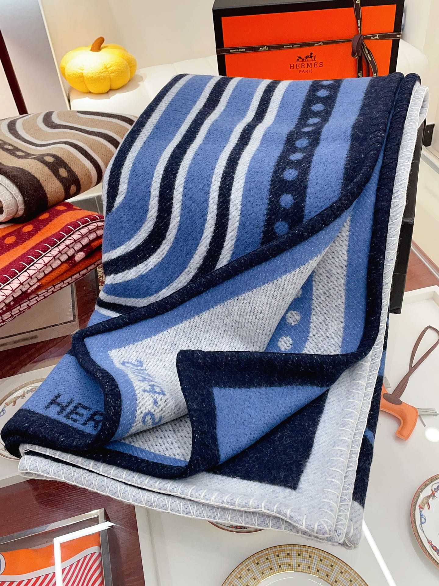 Grand Tralala Blanket Blue Wool Cashmere