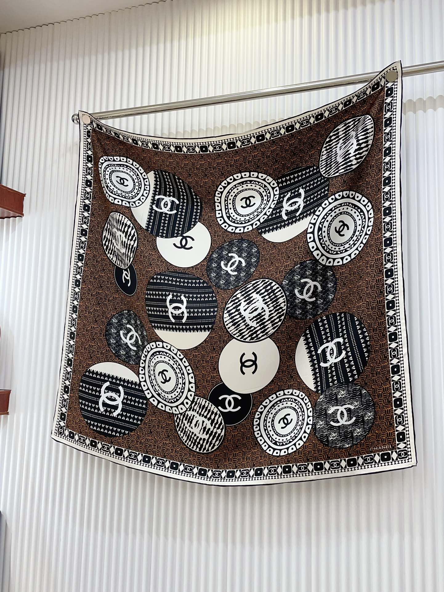 CC Square Scarf 90 CM In Brown Multi-Pattern Silk Twill 231846