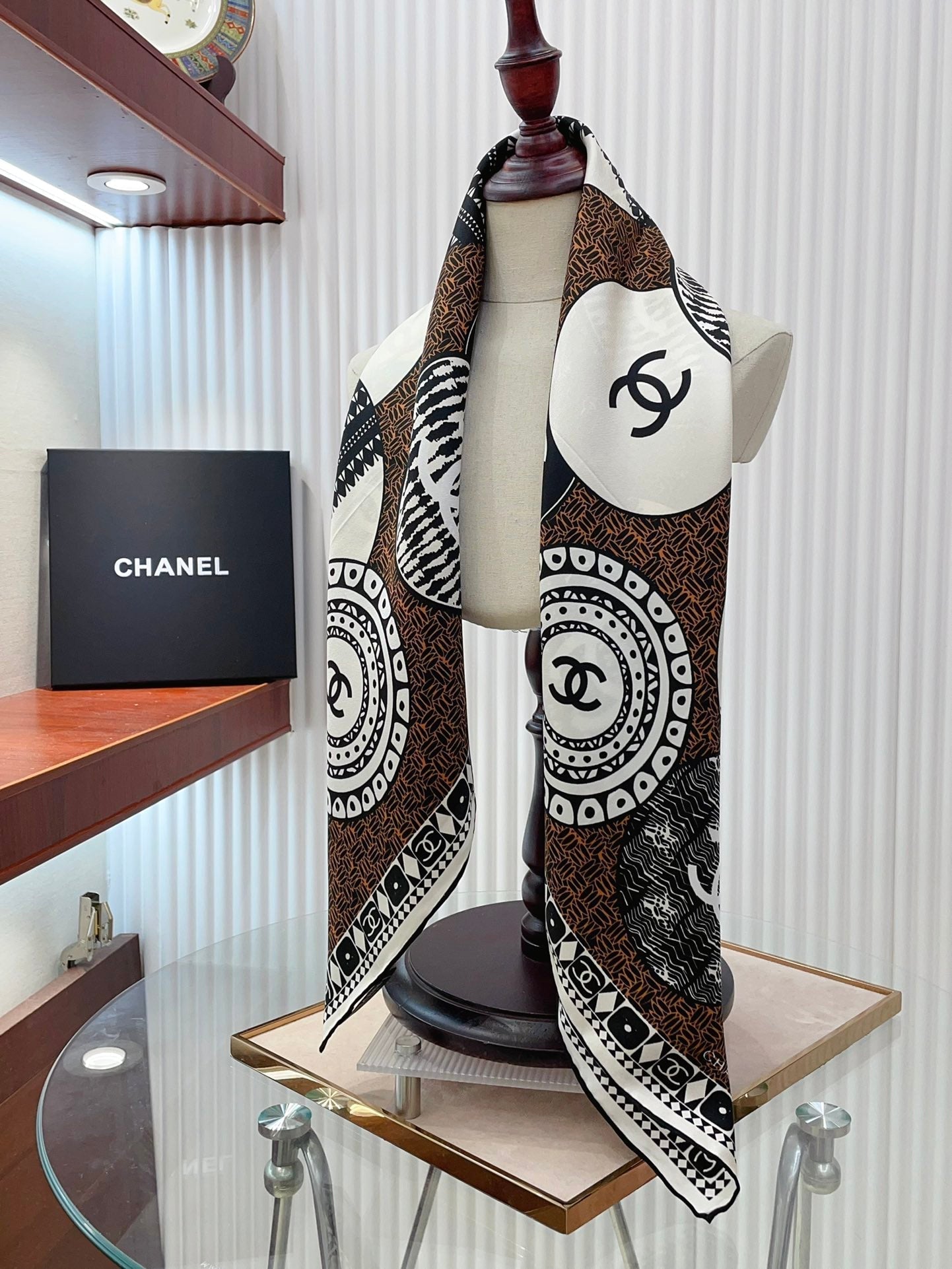 CC Square Scarf 90 CM In Brown Multi-Pattern Silk Twill 231846