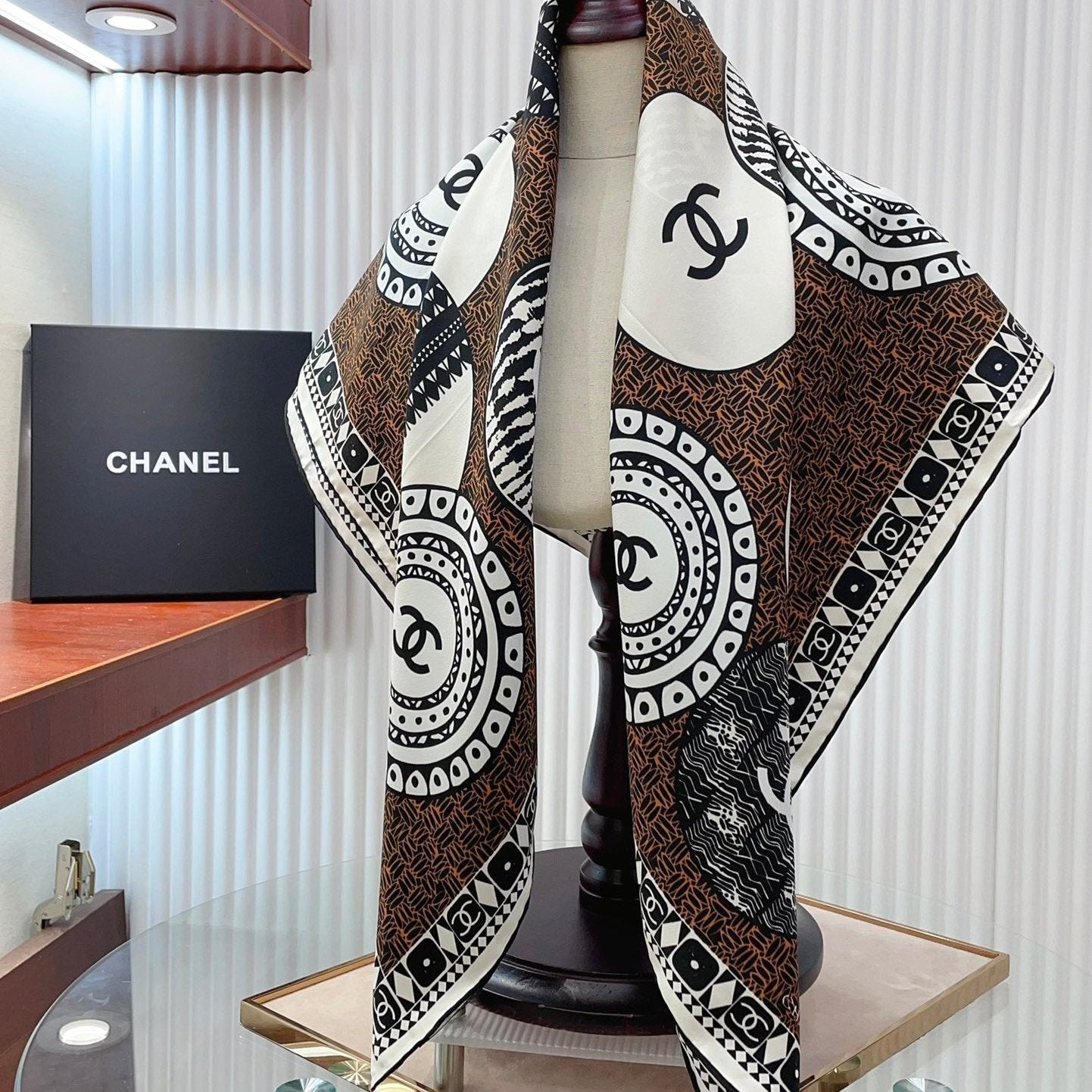 CC Square Scarf 90 CM In Brown Multi-Pattern Silk Twill 231846