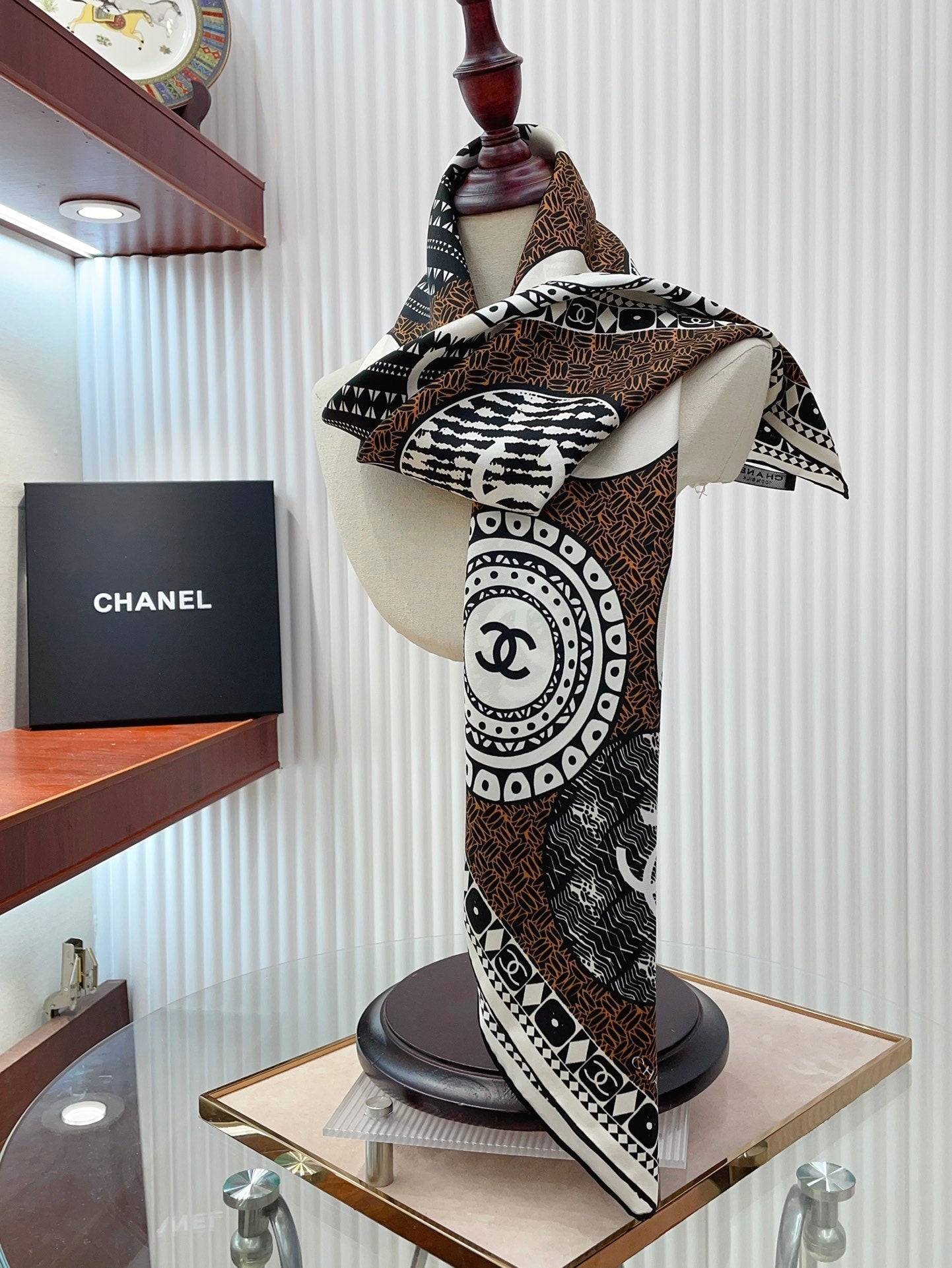 CC Square Scarf 90 CM In Brown Multi-Pattern Silk Twill 231846