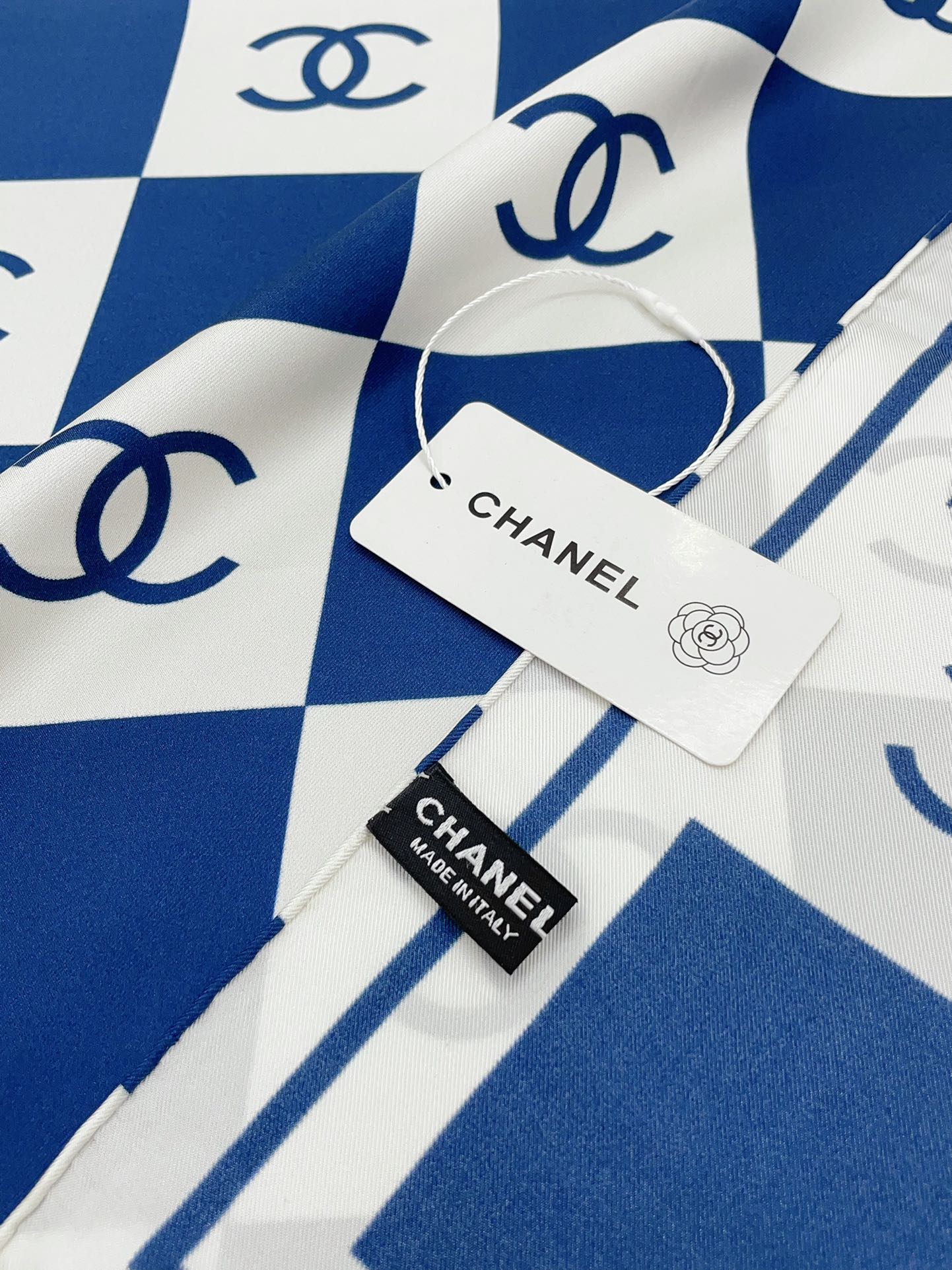 CC Square Scarf 90 CM In Blue And White Striped Silk 174876
