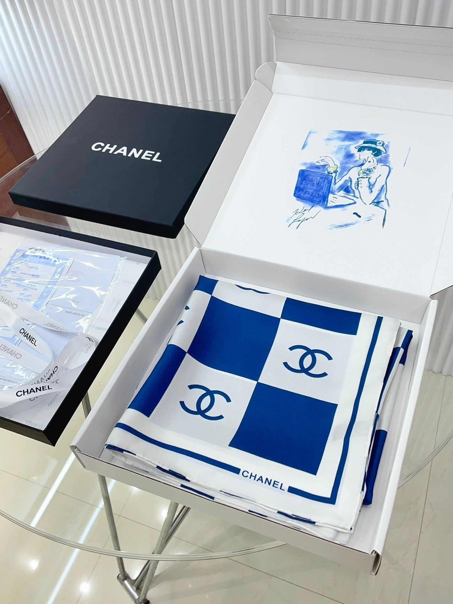 CC Square Scarf 90 CM In Blue And White Striped Silk 174876
