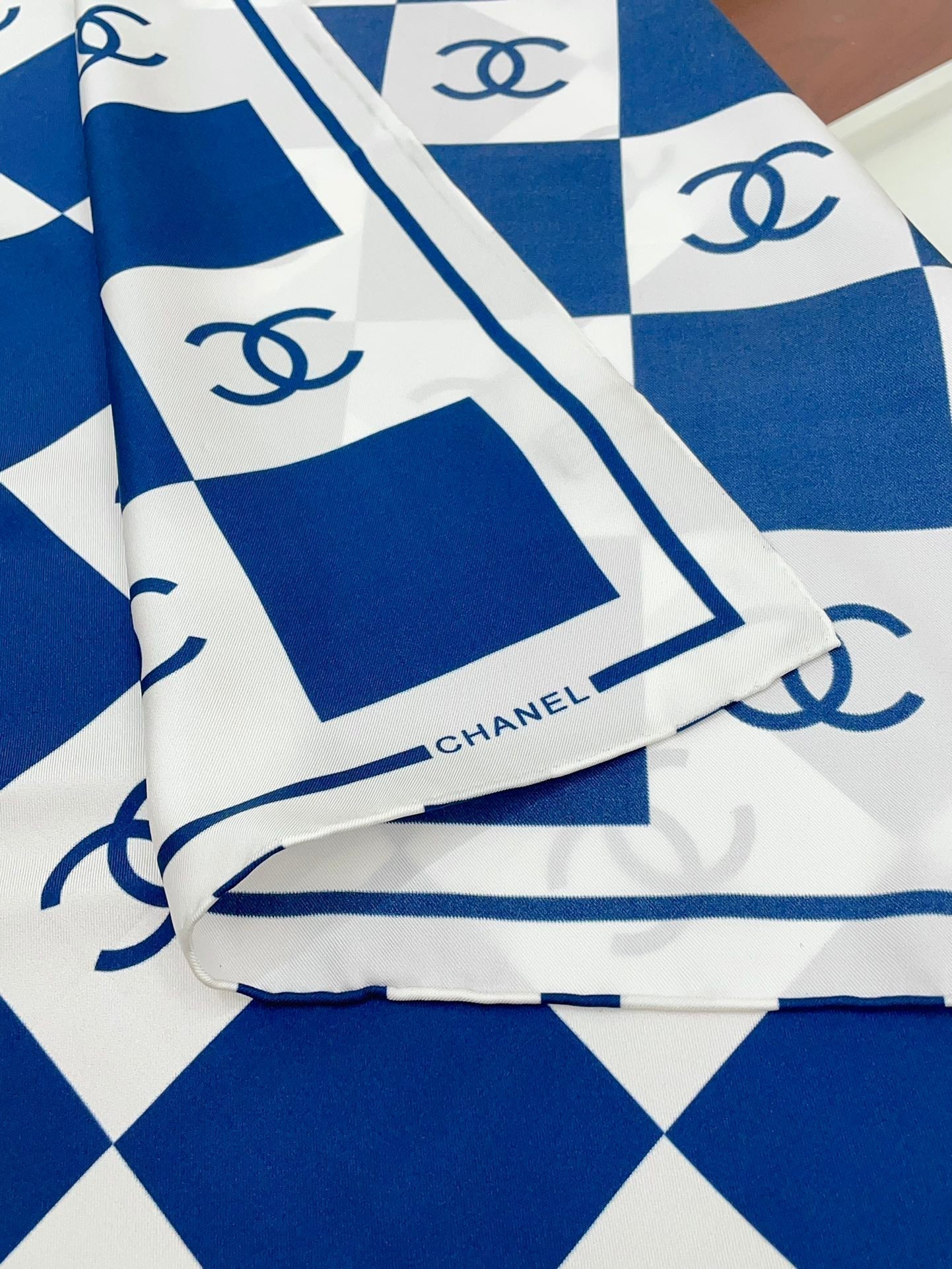 CC Square Scarf 90 CM In Blue And White Striped Silk 174876