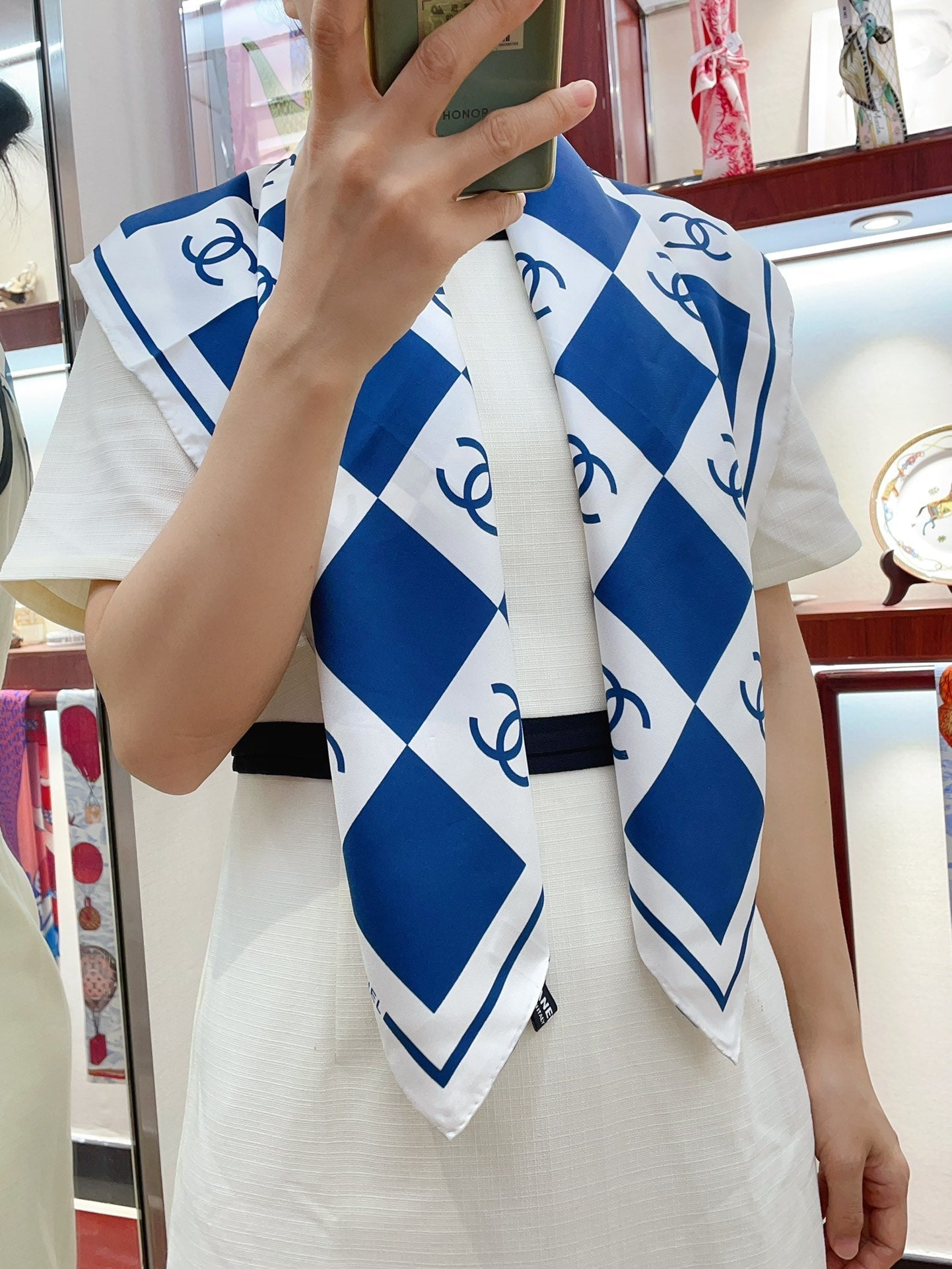 CC Square Scarf 90 CM In Blue And White Striped Silk 174876