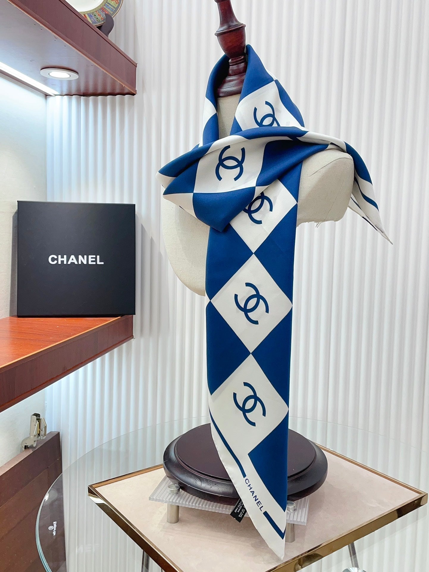 CC Square Scarf 90 CM In Blue And White Striped Silk 174876