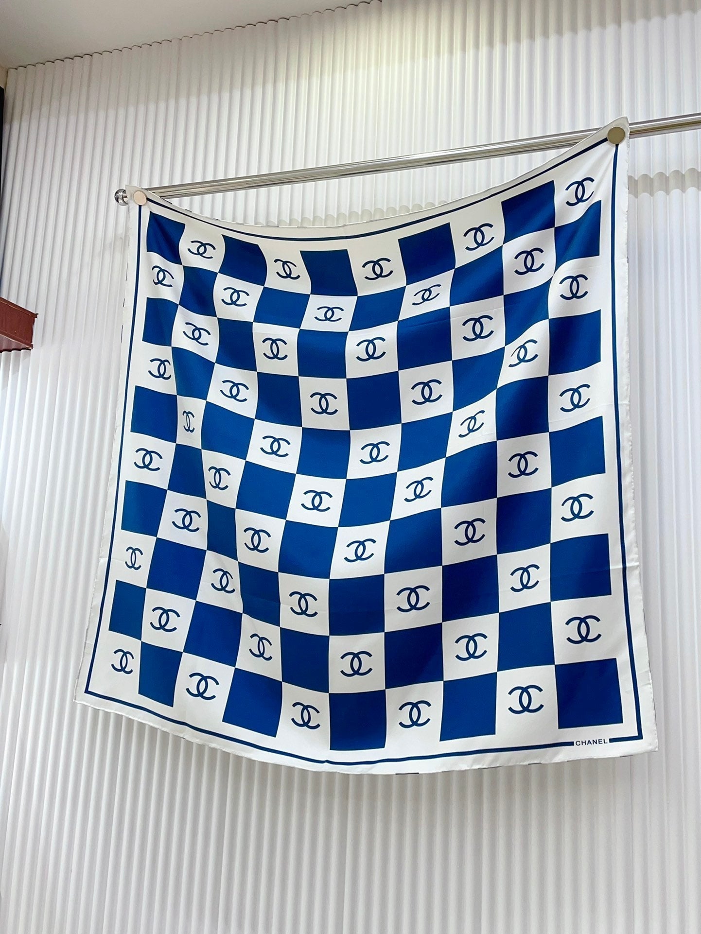 CC Square Scarf 90 CM In Blue And White Striped Silk 174876