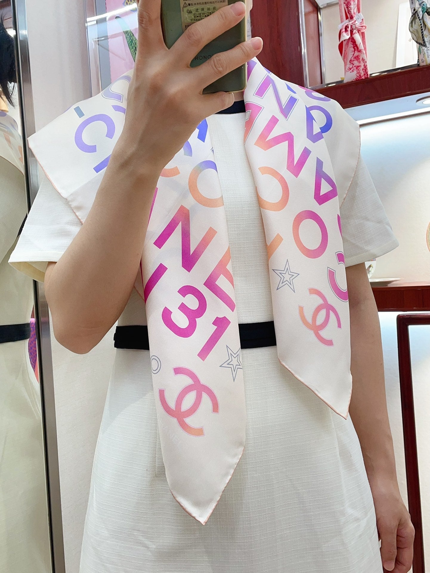CC Square Scarf 90 CM In White Colorful Silk Twill 174877