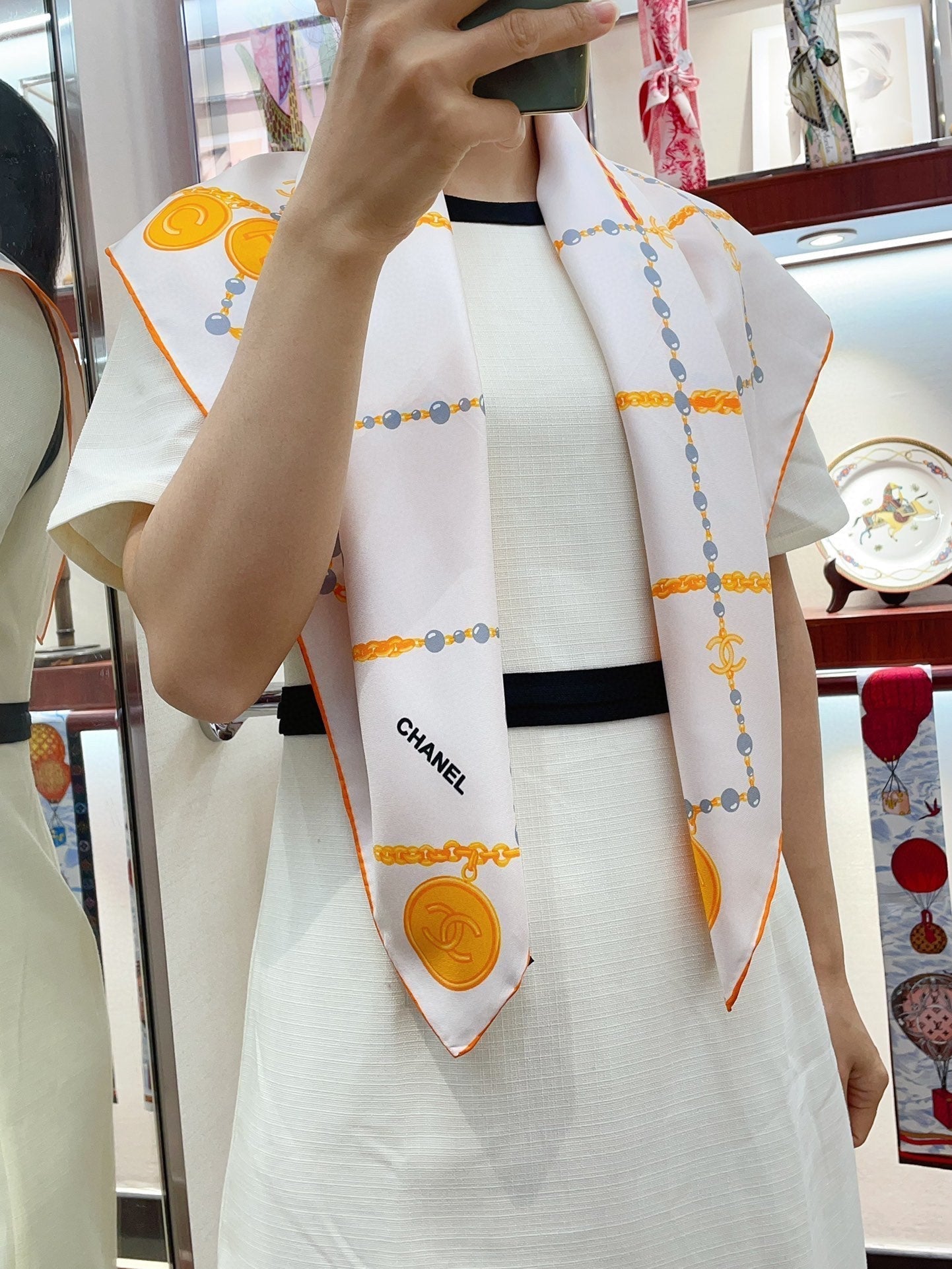 CC Square Scarf 90 CM In White Mix Yellow Silk Twill 176345