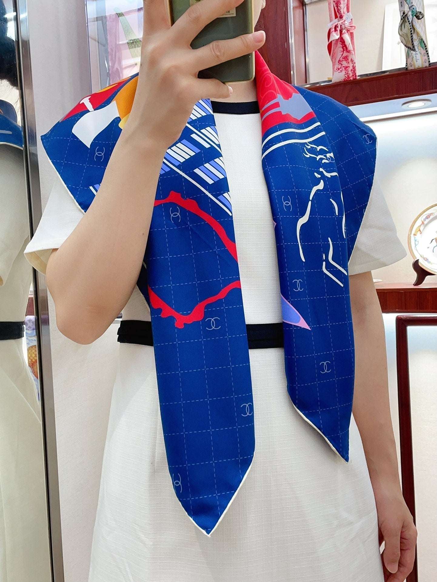 CC Square Scarf 90 CM In Dark Blue Colorful Silk Twill 187427