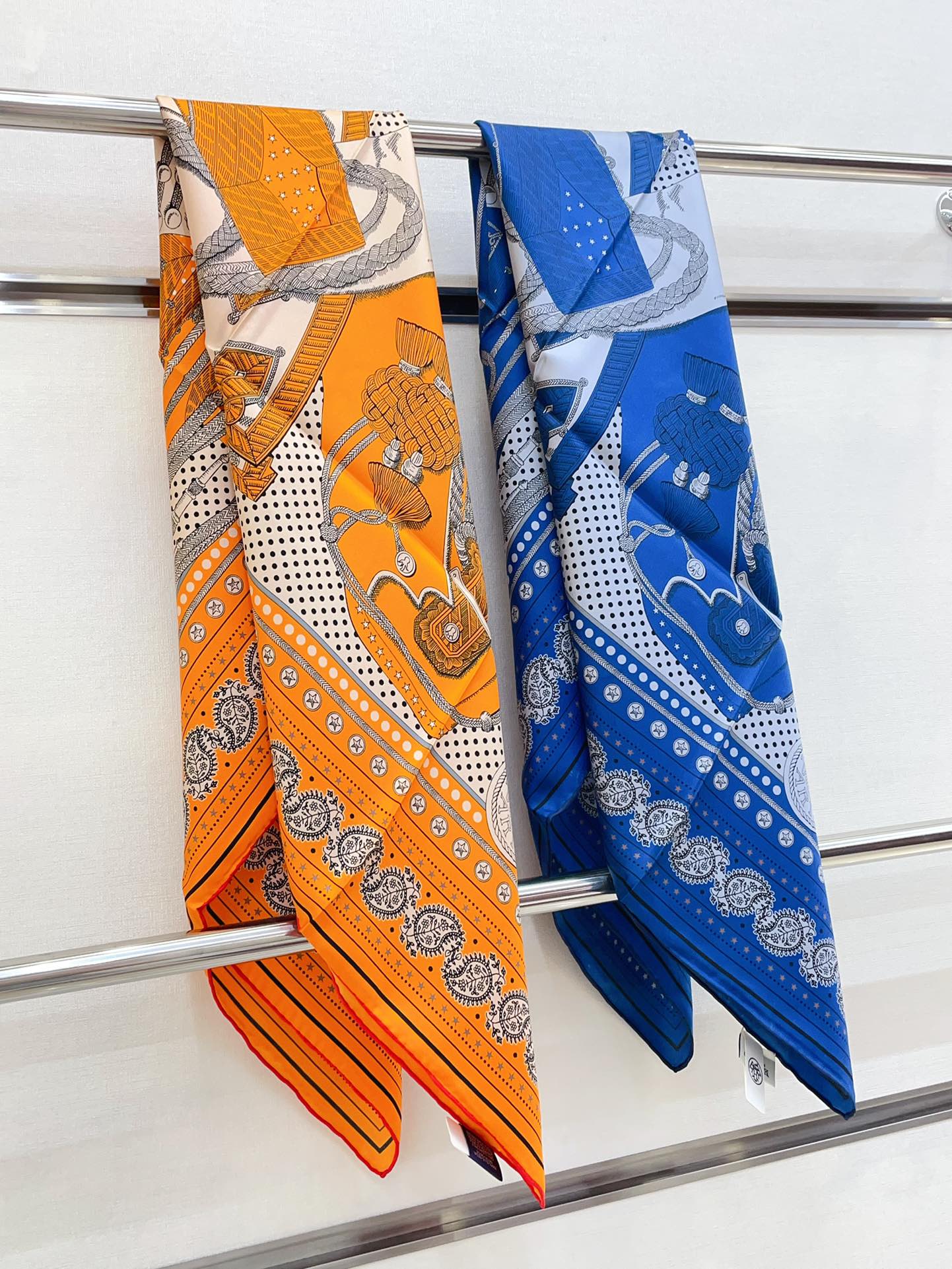 Zouaves Et Dragons Bandana Shawl 90 CM In Blue Colorful Silk Twill 262789