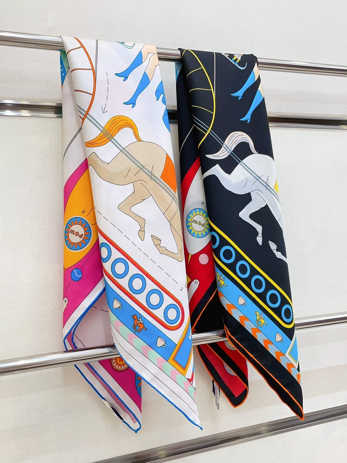Tea For Two Scarf 90 CM In Black Colorful Silk Twill  296692