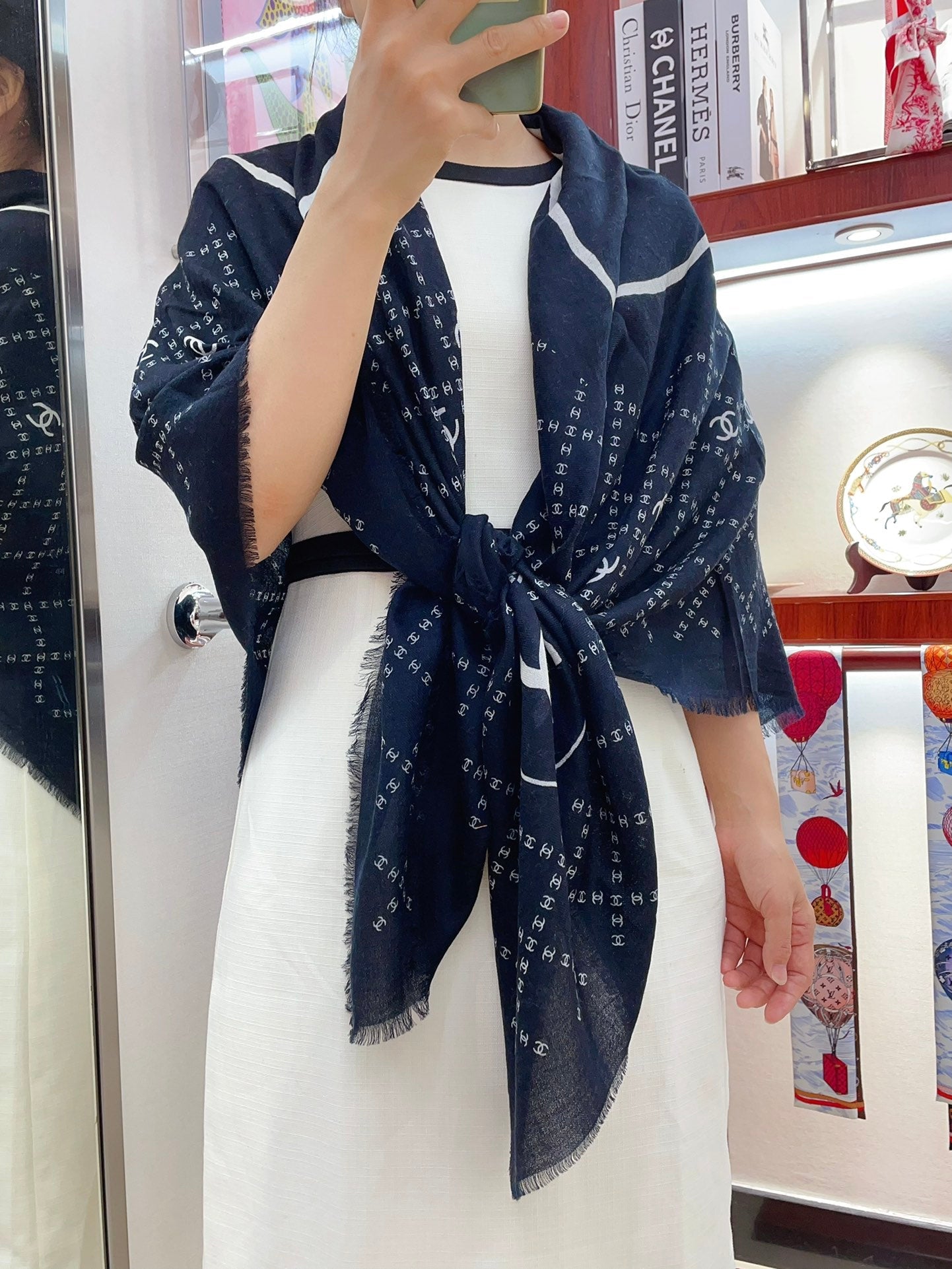 CC Square Scarf 140 CM In Black With White Logo Cashmere 300443