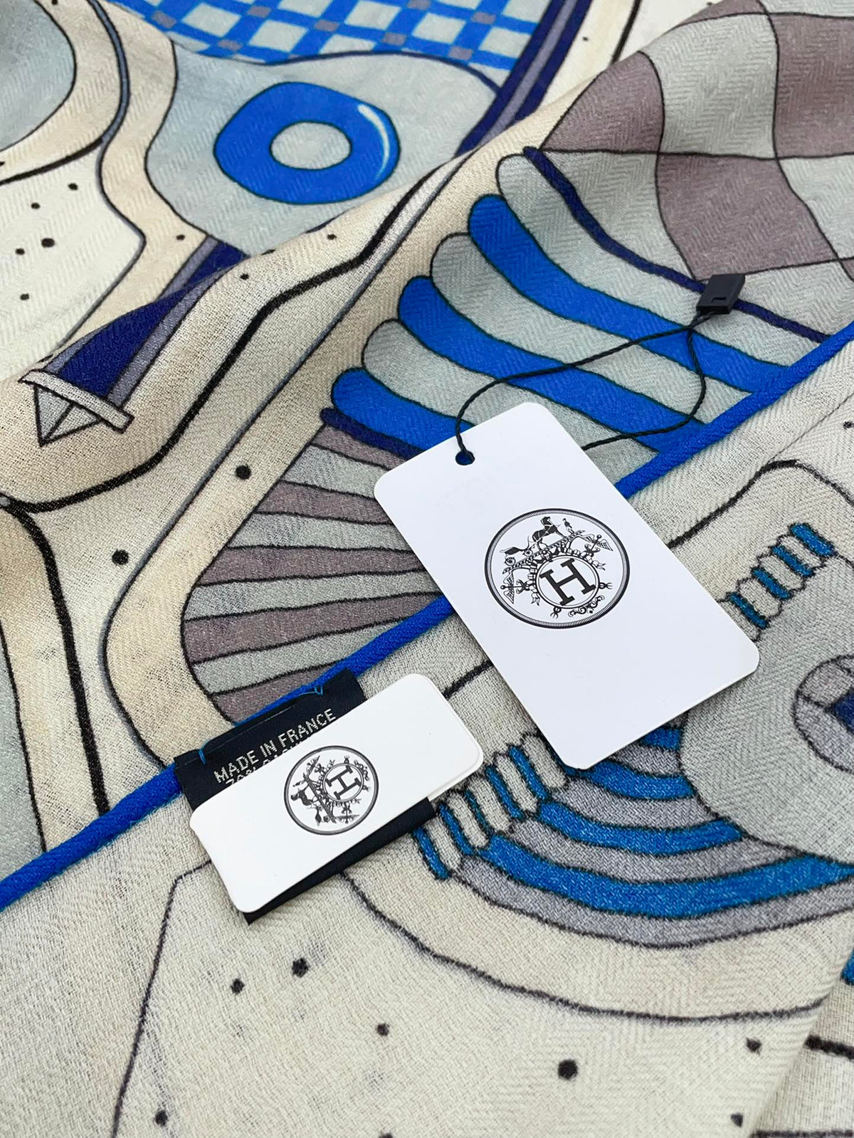 Cosmic Horse Set rectangle Scarf 180 CM In Blue Colorful Cashmere And Silk 308063