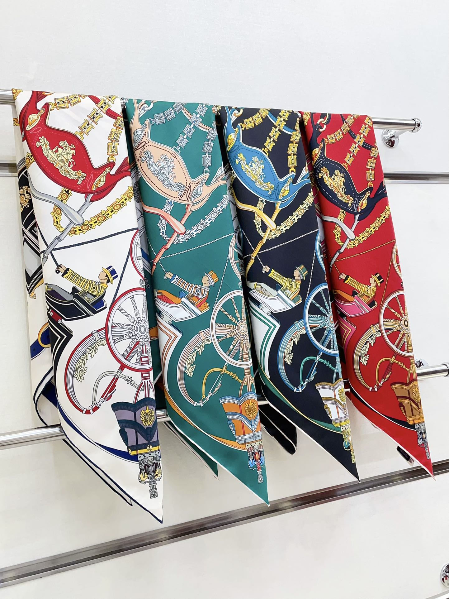 Stately Wheels Scarf 90 CM Red Colorful Silk Twill  312876