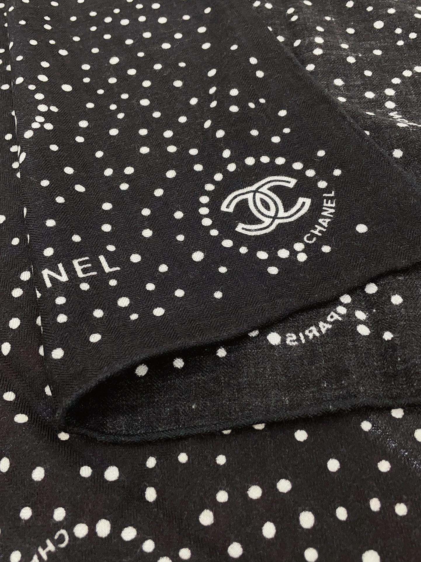 CC Square Scarf 140 CM In Black White Polka Dot Cashmere Silk 337147