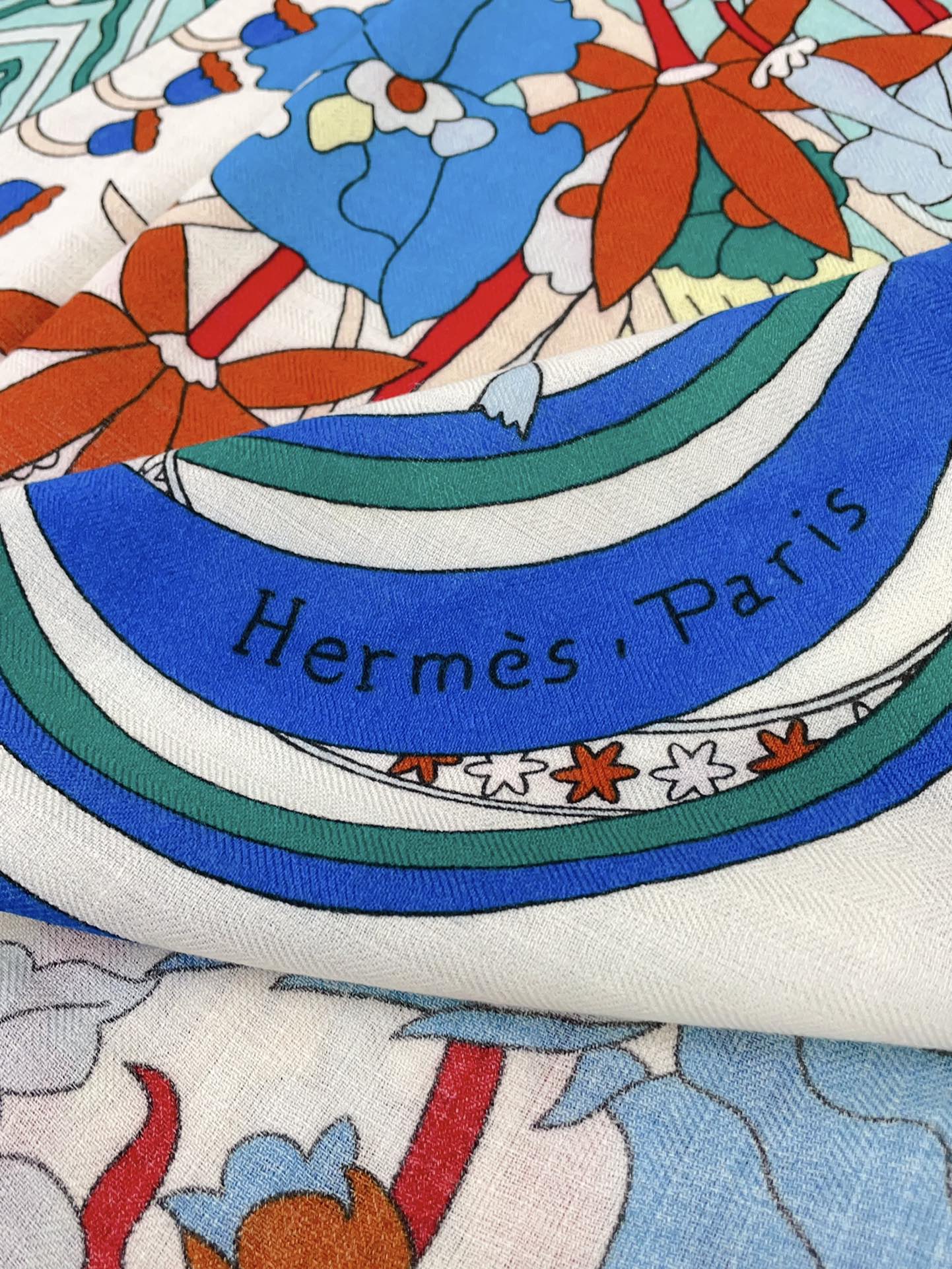 La Danse Du Printemps Scarf 140 In Light Blue Colorful Cashmere And Silk 344364