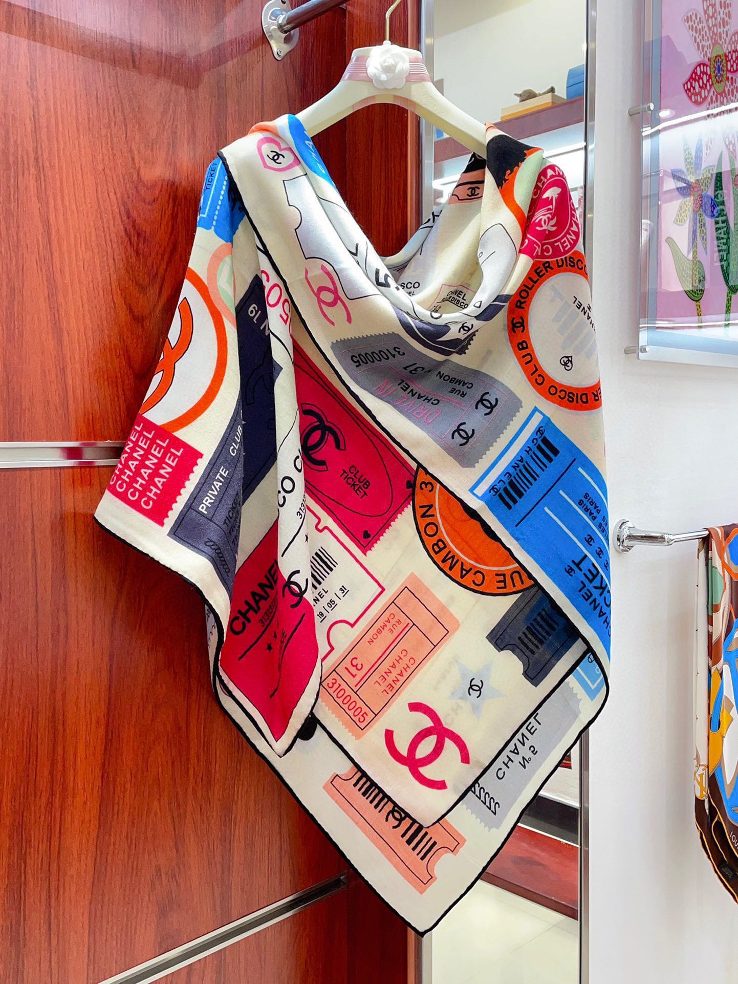 CC Square Scarf 140 CM In Multicolored Cashmere And Silk 388151