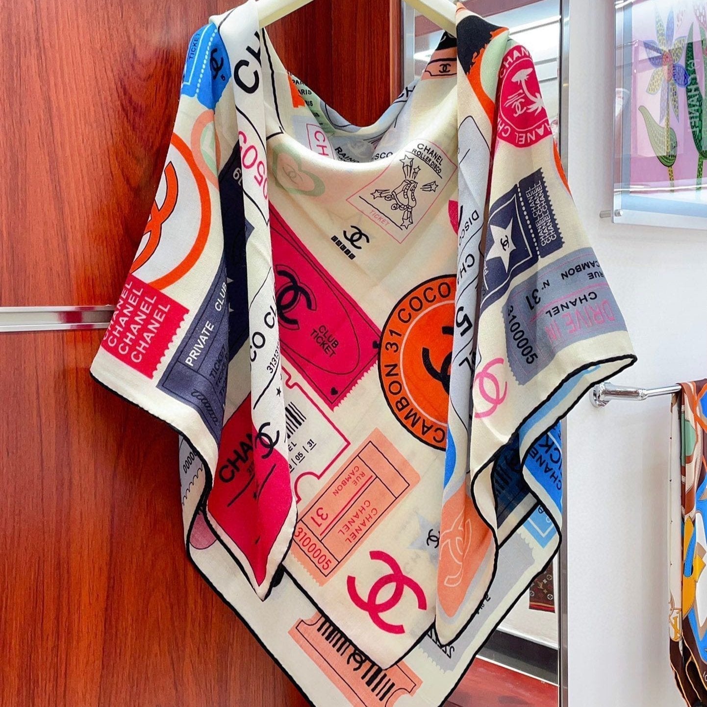 CC Square Scarf 140 CM In Multicolored Cashmere And Silk 388151