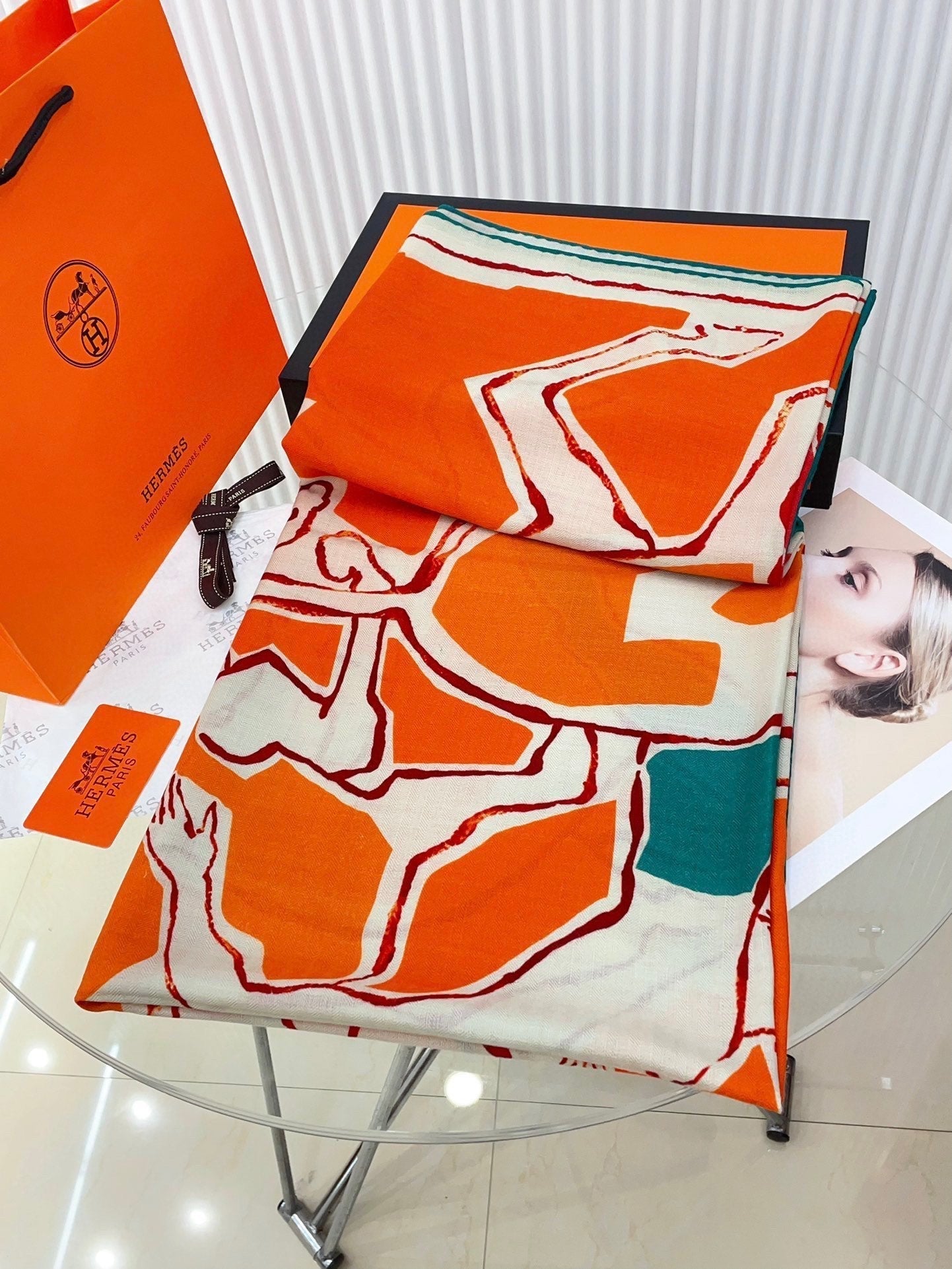 Choregraphie Equestre Scarf 140 CM Orange Colorful Cashmere And Silk 393170