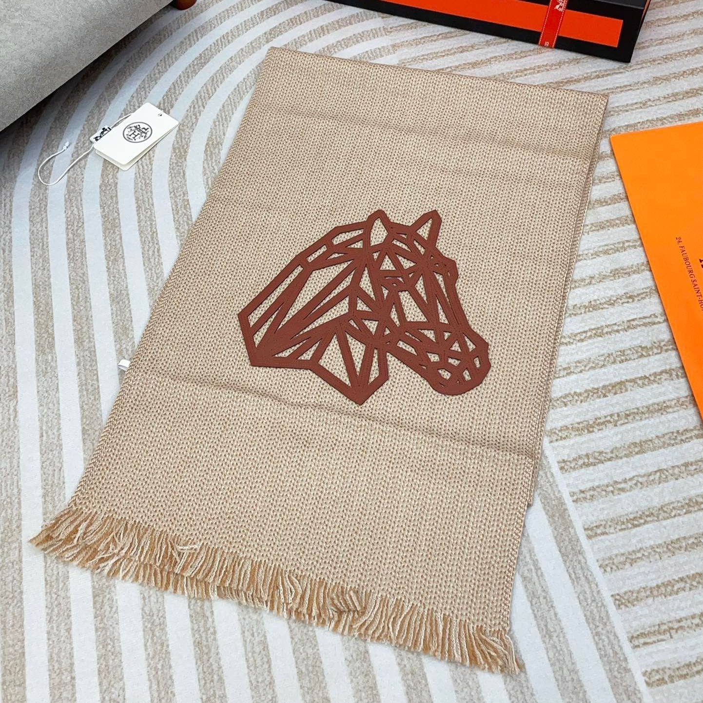 Scarf 200 CM Beige Thick Knit Fabric