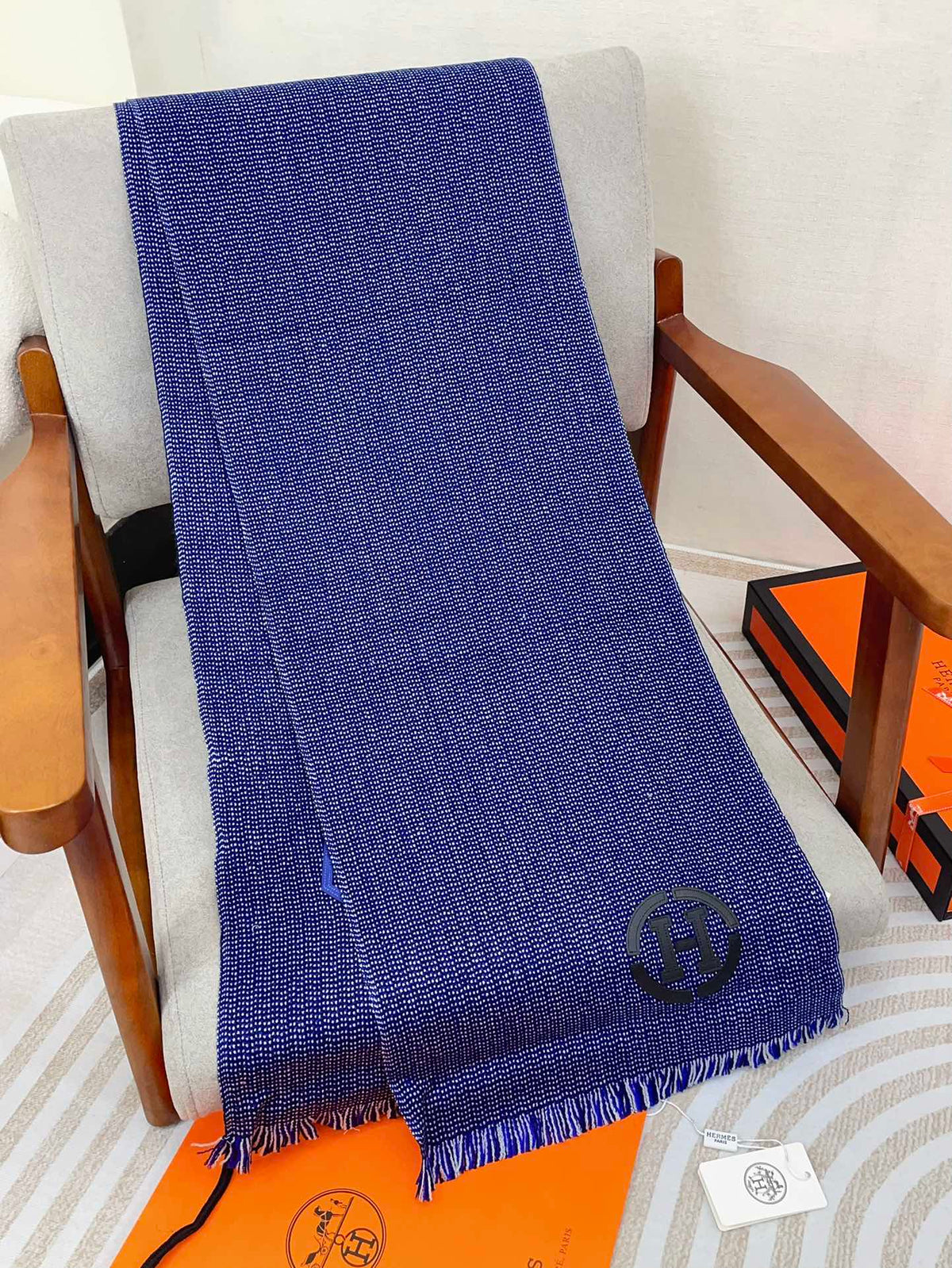 Scarf 200 CM Blue Thick Knit Fabric