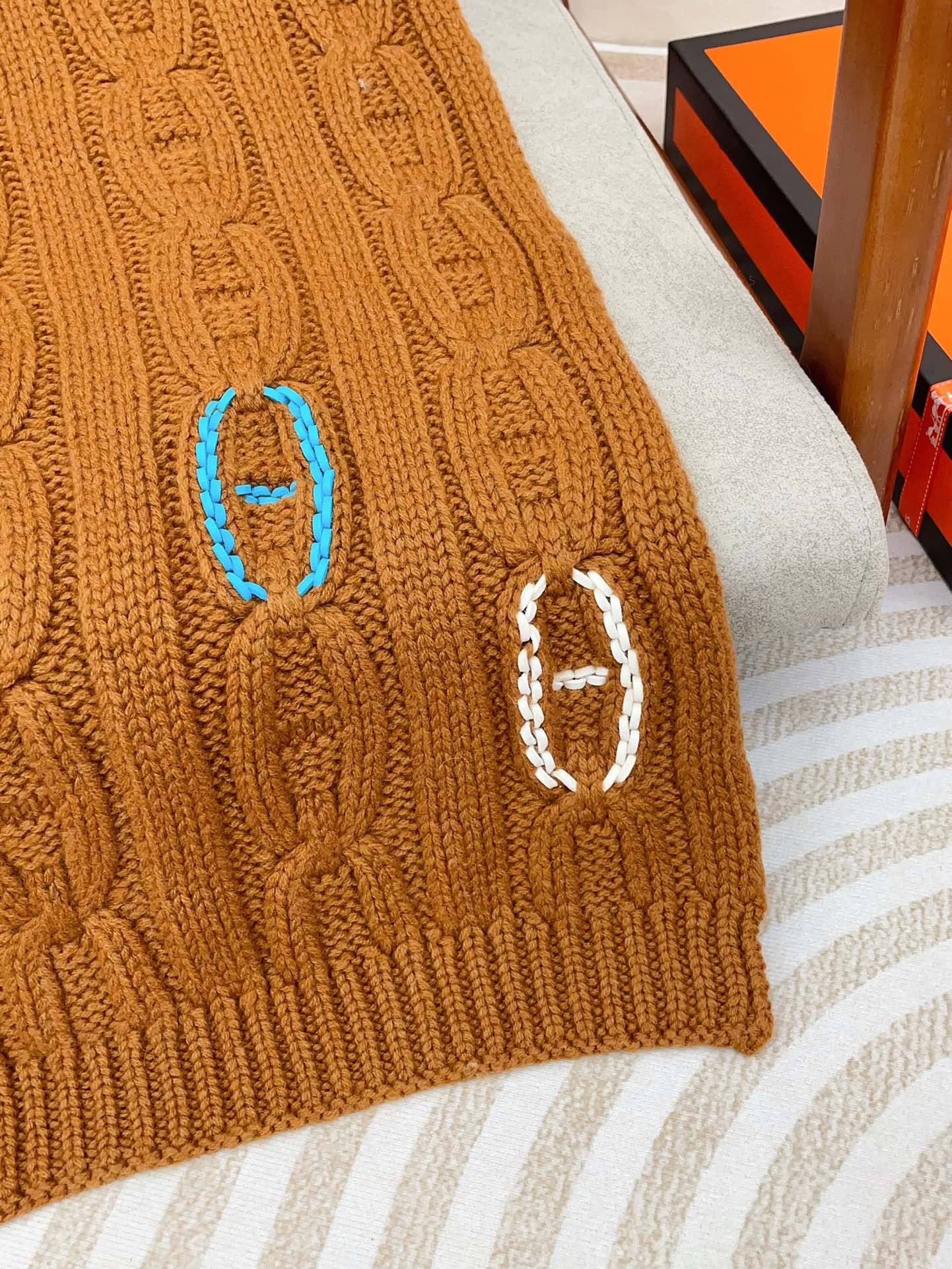 Scarf 170 CM Brown Orange Cashmere Handwoven