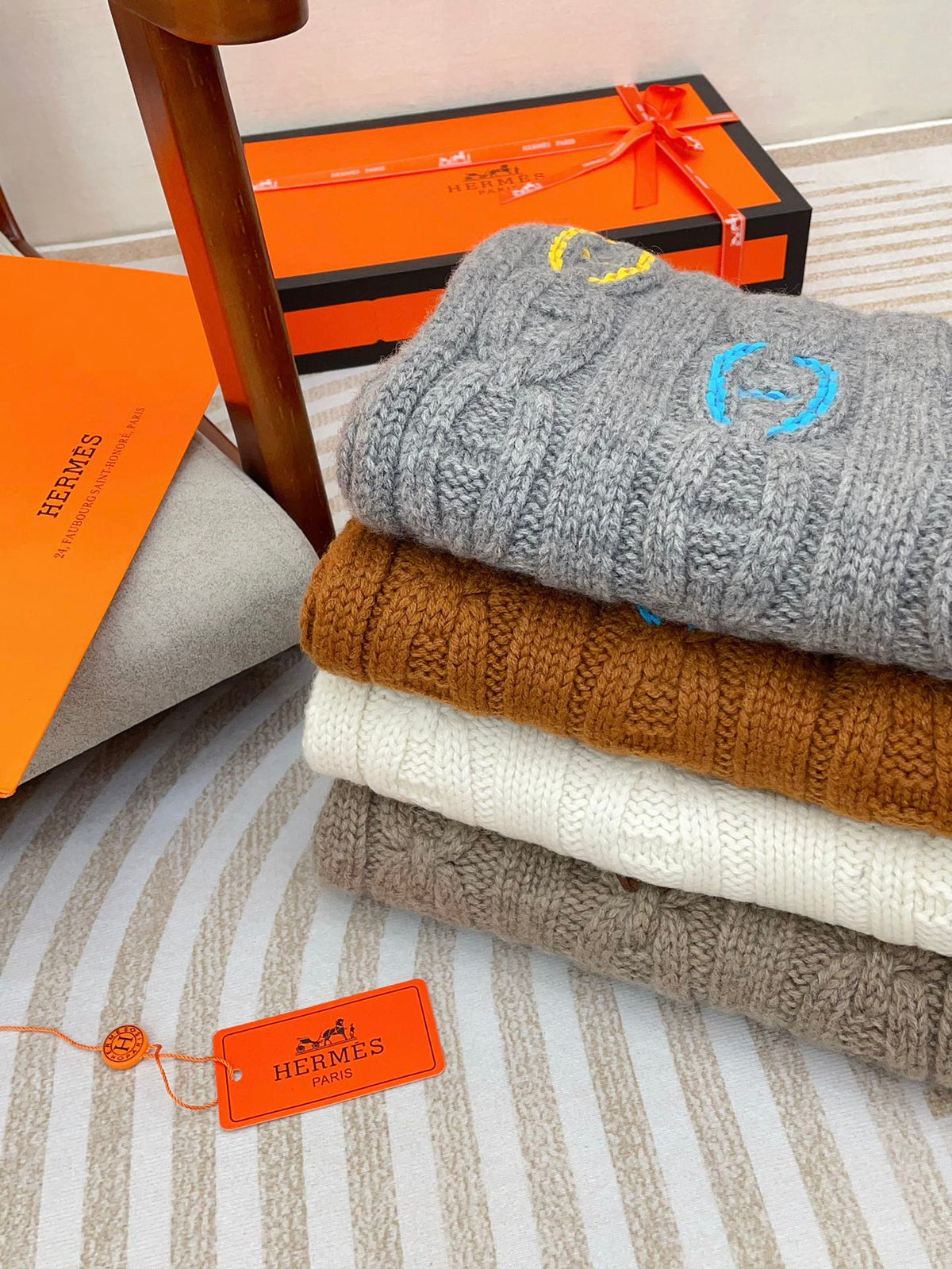 Scarf 170 CM Brown Orange Cashmere Handwoven