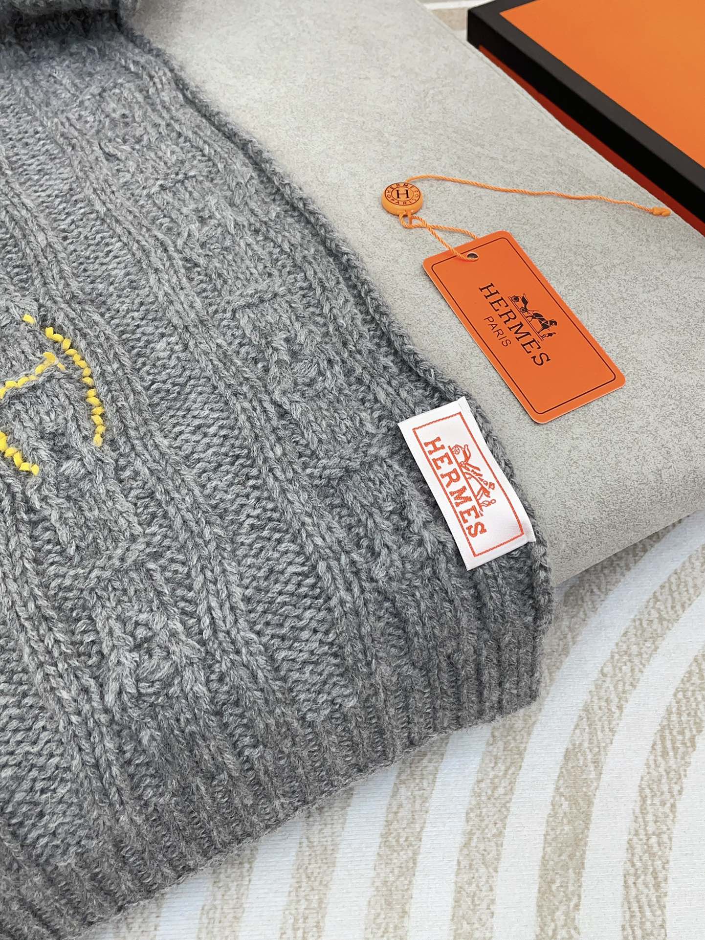 Scarf 170 CM Grey Cashmere Handwoven