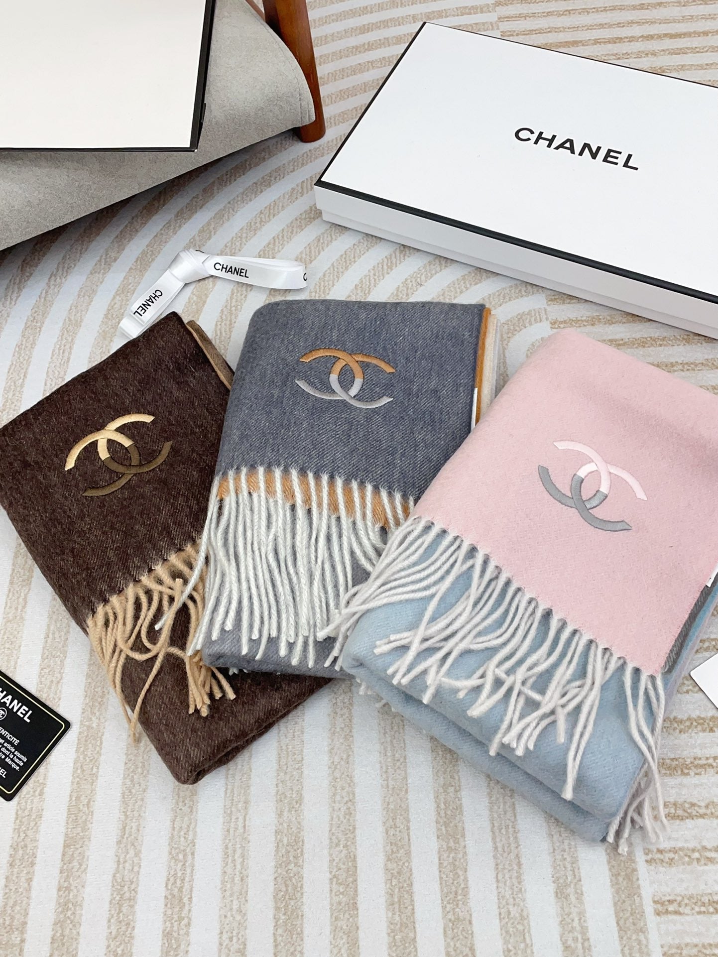 CC Scarf 180 CM In Grey Mix Brown Yellow Cashmere 422762