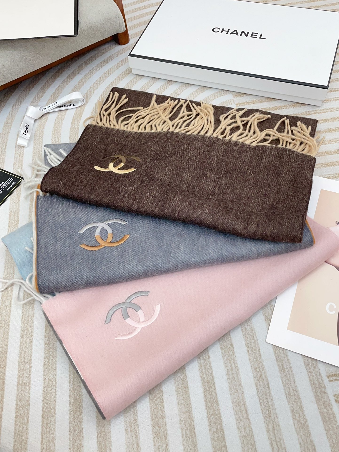 CC Scarf 180 CM In Dark Brown Mix Beige Cashmere  422763