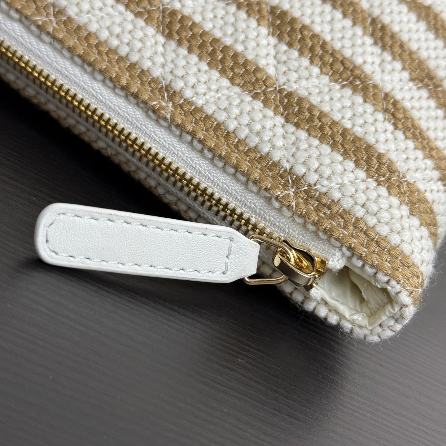Chanel 26 Woven Clutch 19 White Khaki Canvas