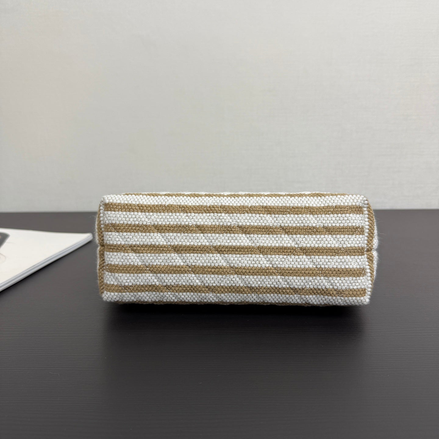 Chanel 26 Woven Clutch 19 White Khaki Canvas