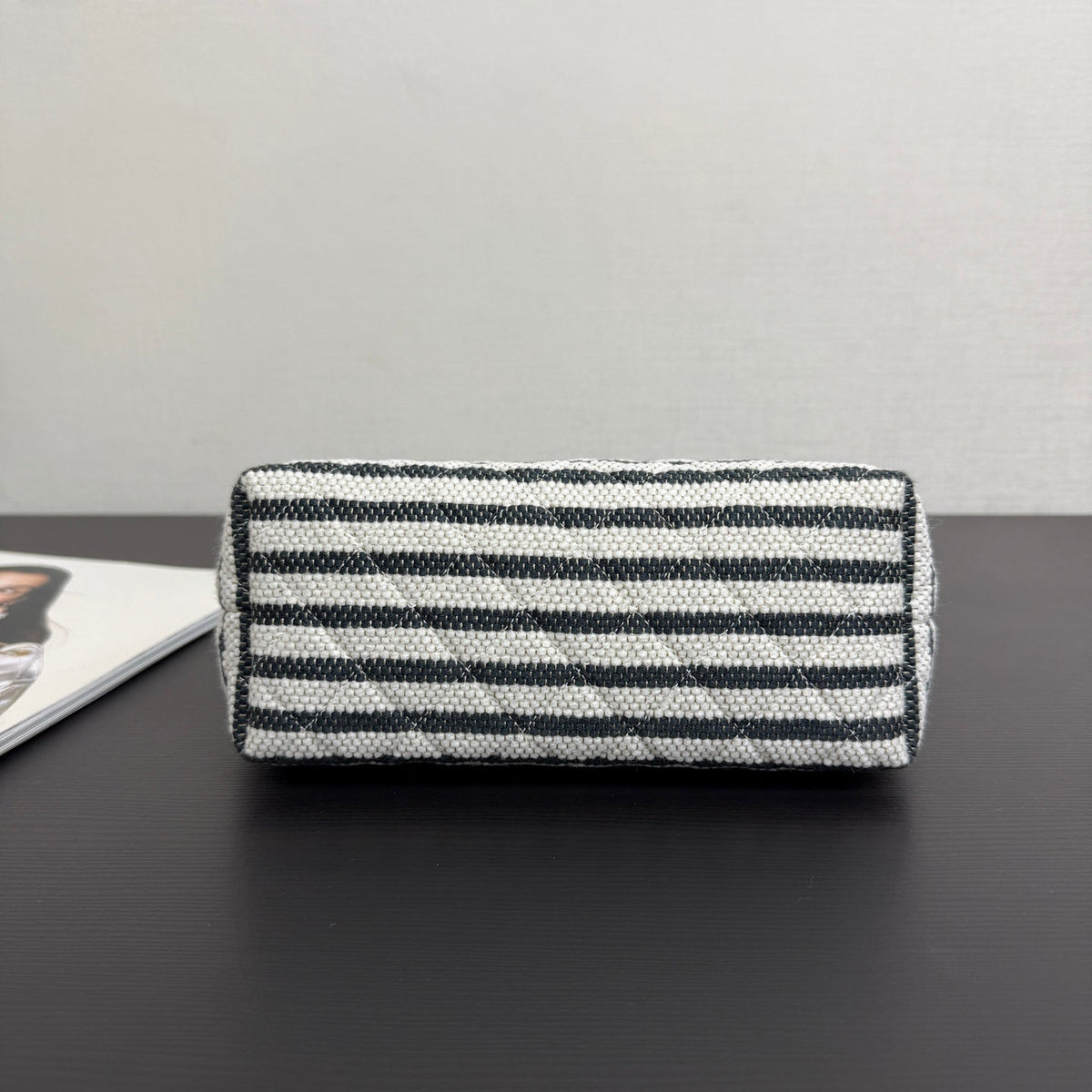 Chanel 26 Woven Clutch 19 White Black Canvas