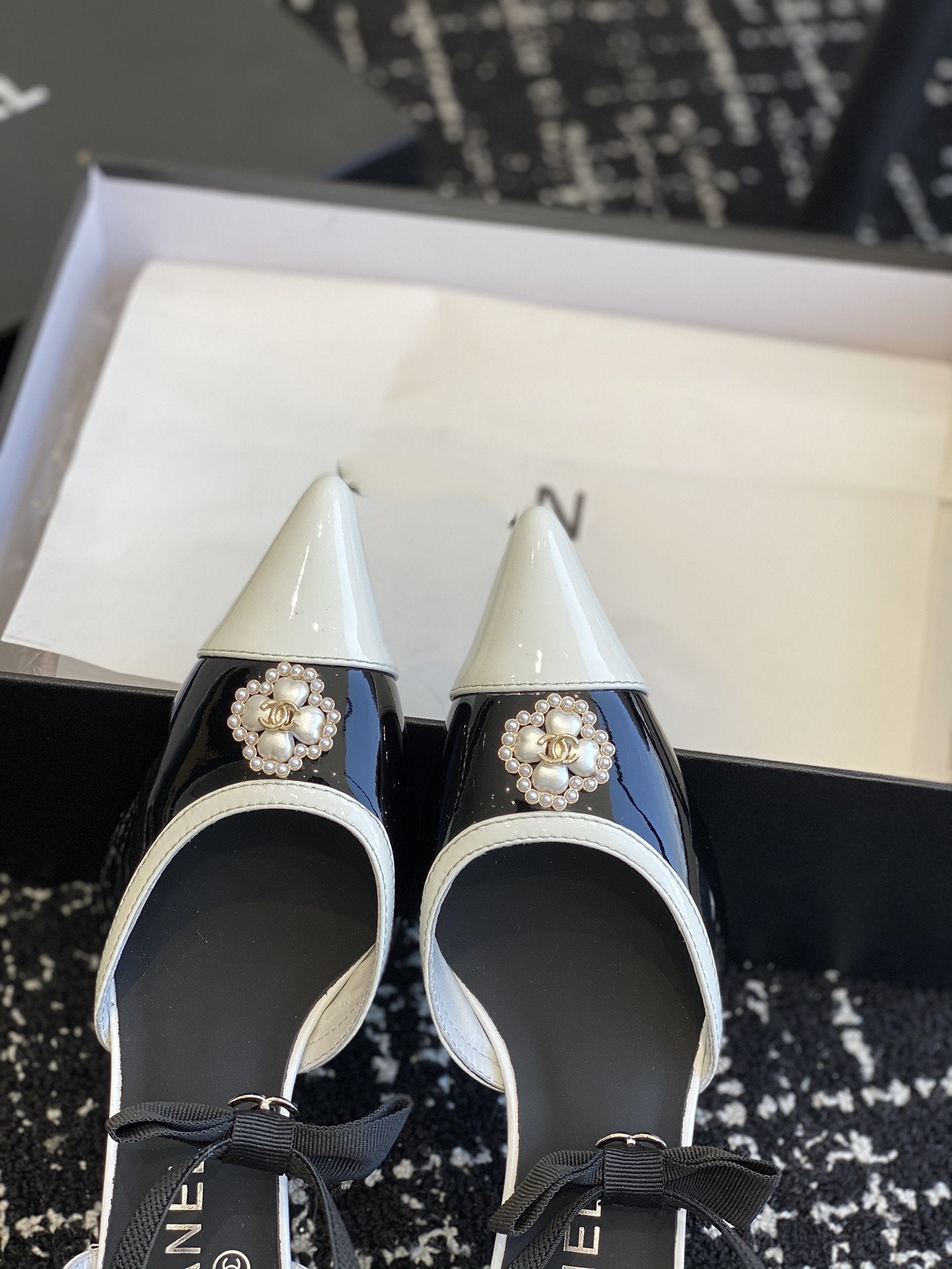 slingbacks 45 black white patent calfskin