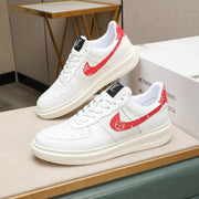 LV AIR FORCE 1 GLOSSY WHITE CALFSKIN WITH RED MONOGRAM LOGO