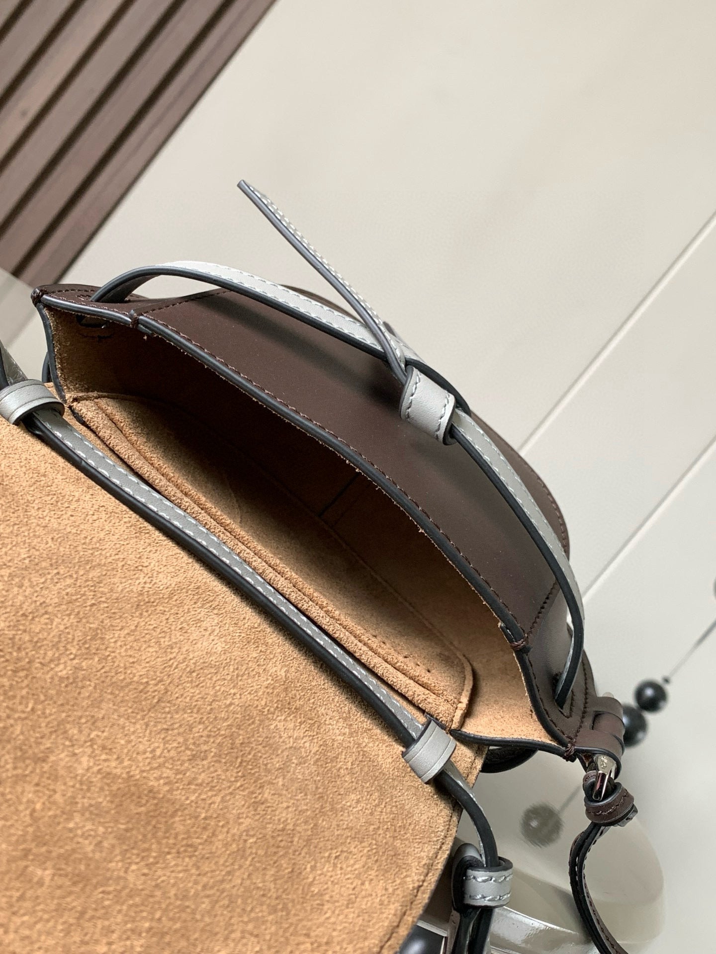 Loewe Saddle Bag 21 Gray Leather 280436