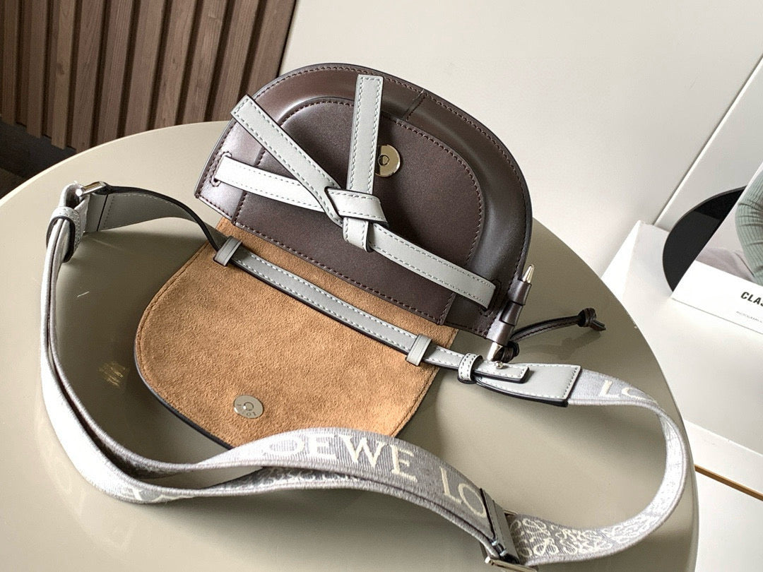 Loewe Saddle Bag 21 Gray Leather 280436