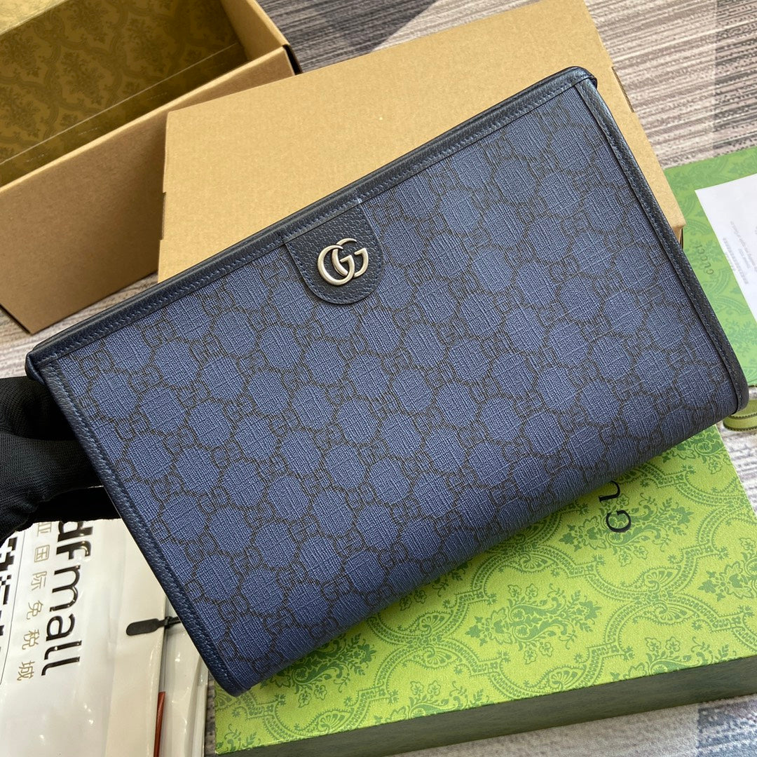 OPHIDIA GG POUCH 28 BLUE AND DARK BLUE CANVAS