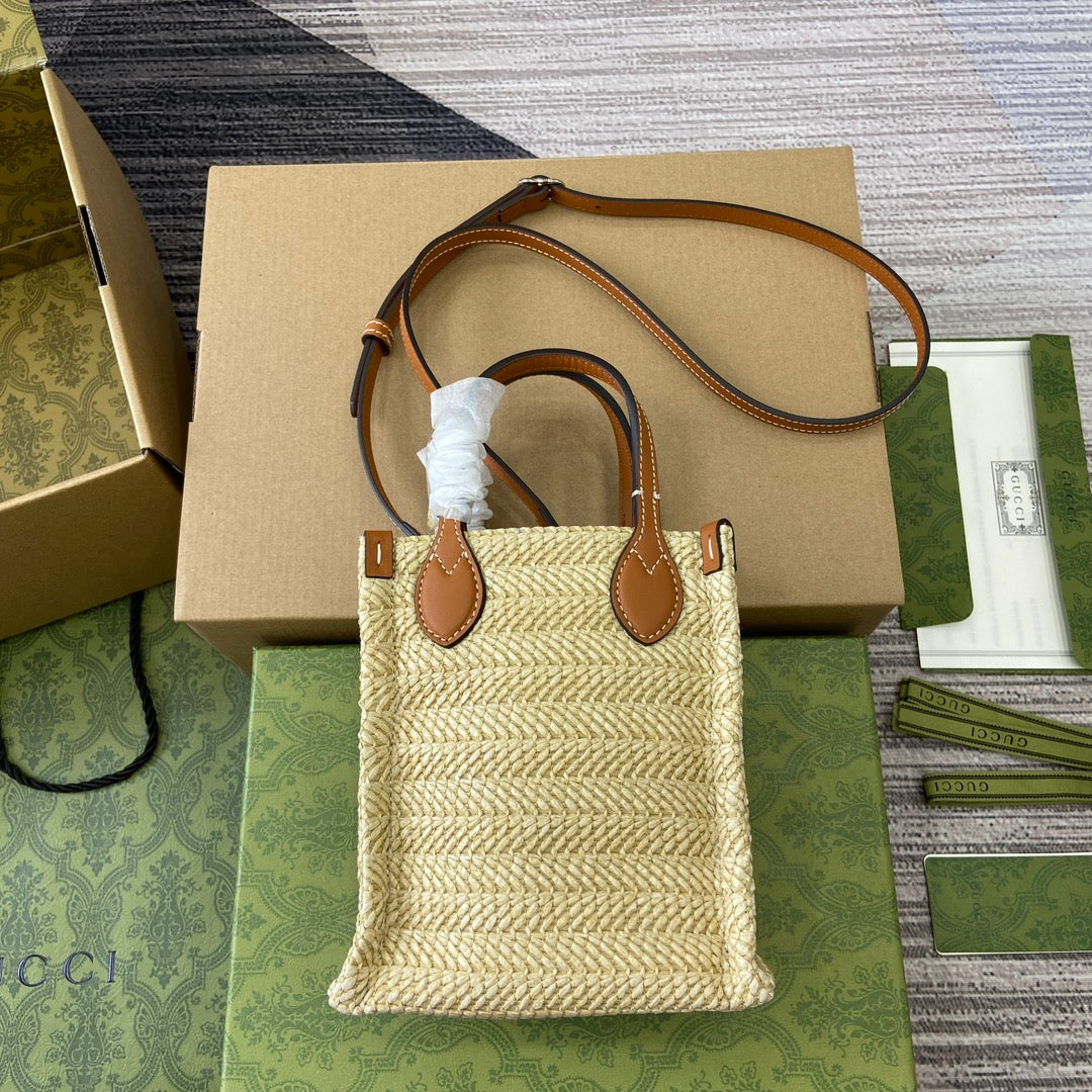 MINI 18 LOGO RAFFIA TOTE BAG