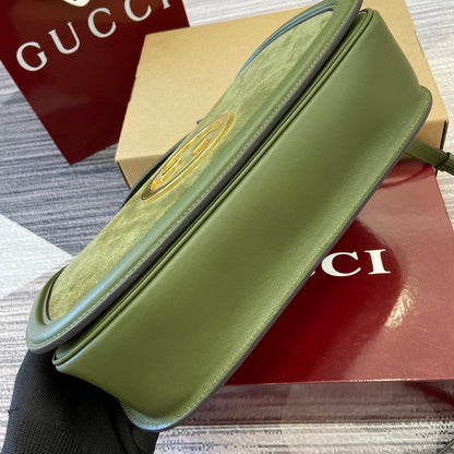 BLONDIE MEDIUM SHOULDER BAG 32 IN JUNIPER GREEN CALFSKIN AND SUEDE GOLD HARDWARE