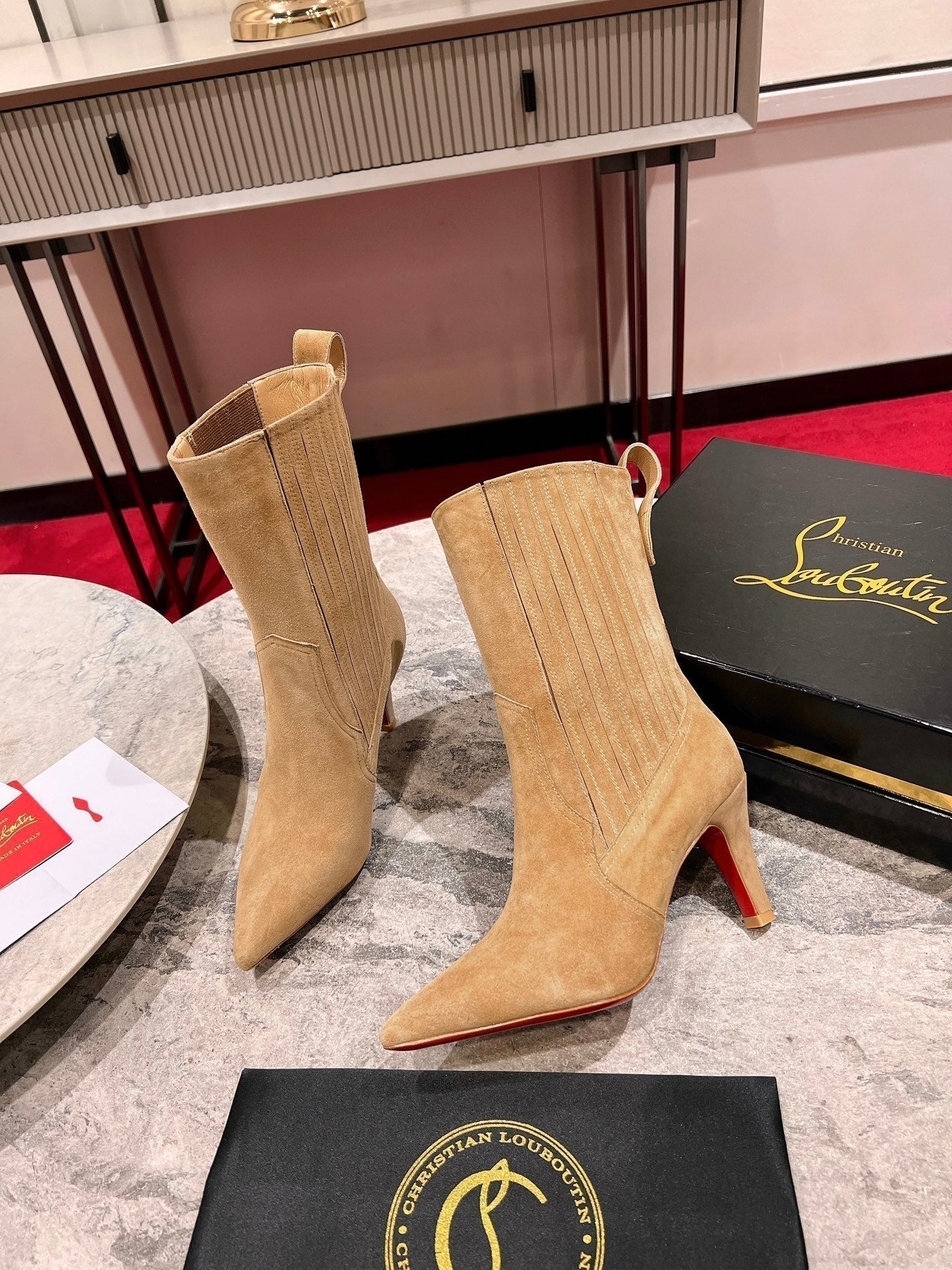 CL Santigag 85 Mm Low Boots Veau Velours Lionne