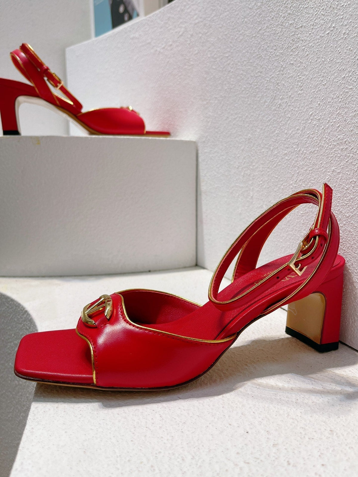 VT Sandals Heels 50mm Red Cowhide 292769