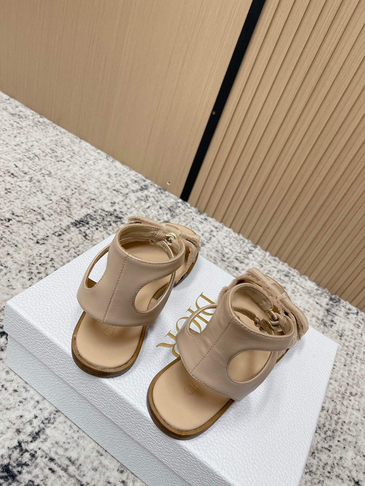 CD 26s Sandals Beige Sheepskin Canvas 643495