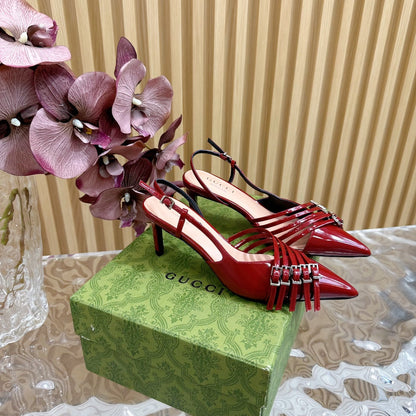 SLINGBACK PUMP 6 CM IN BLOOD RED GLOSSY CALFSKIN