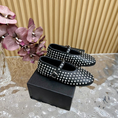 Alaia Strass Ballet Flats In Black Calfskin With Fleece Lining  926043