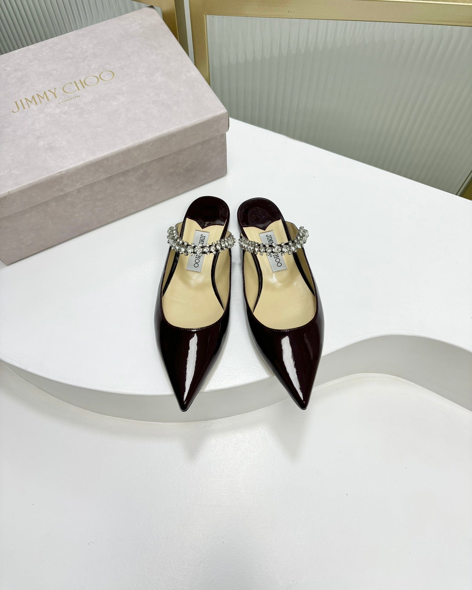 Jimmy Bing In  Dark Burgundy Glossy Cowhide Mules  587752